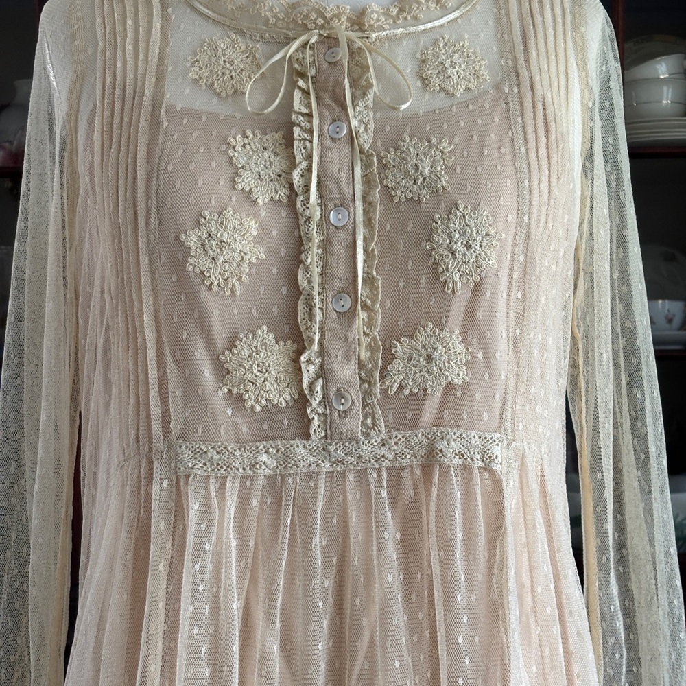 April Cornell Swiss Dot Net Blouse with Lace Appliqué and Lace Ruffles - Picture 6 of 16